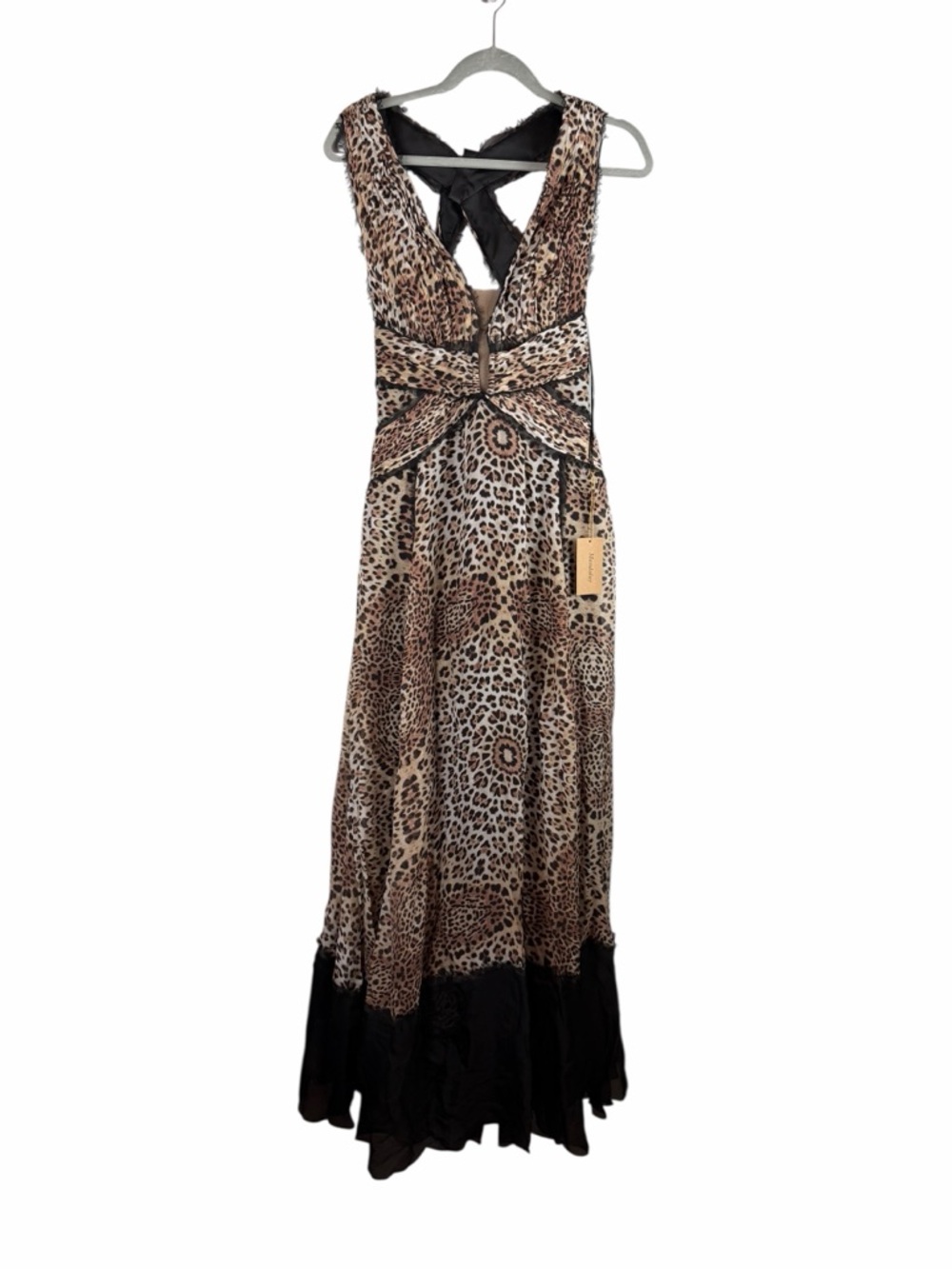 Mandalay Leopard Print Silk Maxi Dress Cutout Back Evening Gown Size 8